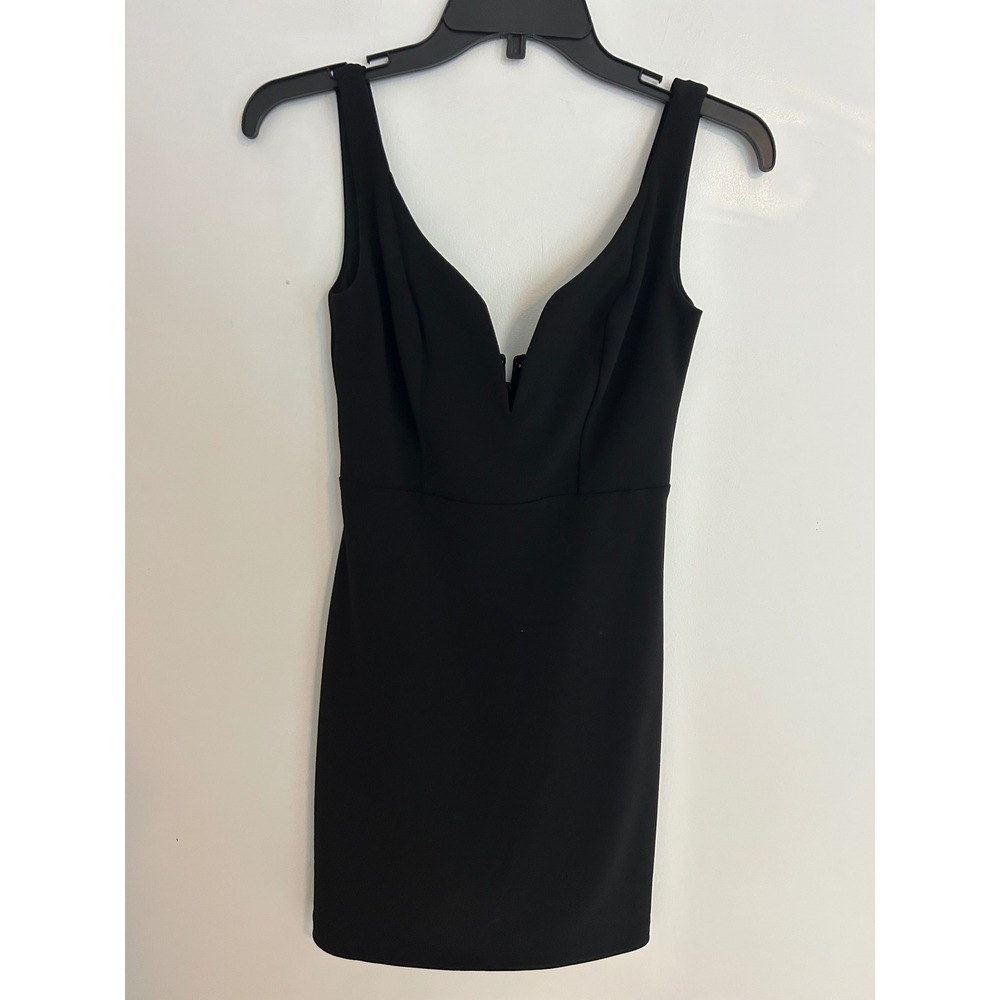 Express Womens Black Deep V-Neck Notch Sleeveless Bodycon Mini Dress Size 2